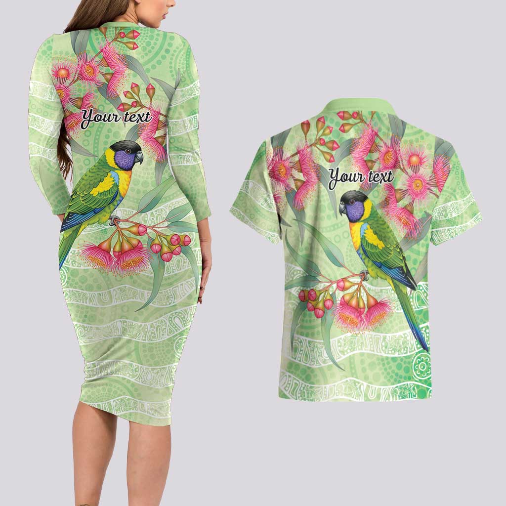 Australian Rainbow Lorikeet and Eucalyptus Couples Matching Long Sleeve Bodycon Dress and Hawaiian Shirt Spirit of Aussie Aboriginal Dot Art - Aussie Hoodie