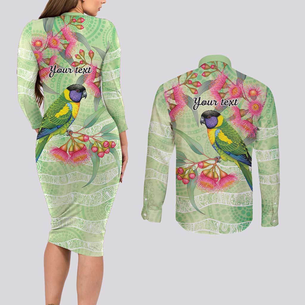 Australian Rainbow Lorikeet and Eucalyptus Couples Matching Long Sleeve Bodycon Dress and Long Sleeve Button Shirt Spirit of Aussie Aboriginal Dot Art - Aussie Hoodie