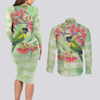 Australian Rainbow Lorikeet and Eucalyptus Couples Matching Long Sleeve Bodycon Dress and Long Sleeve Button Shirt Spirit of Aussie Aboriginal Dot Art - Aussie Hoodie