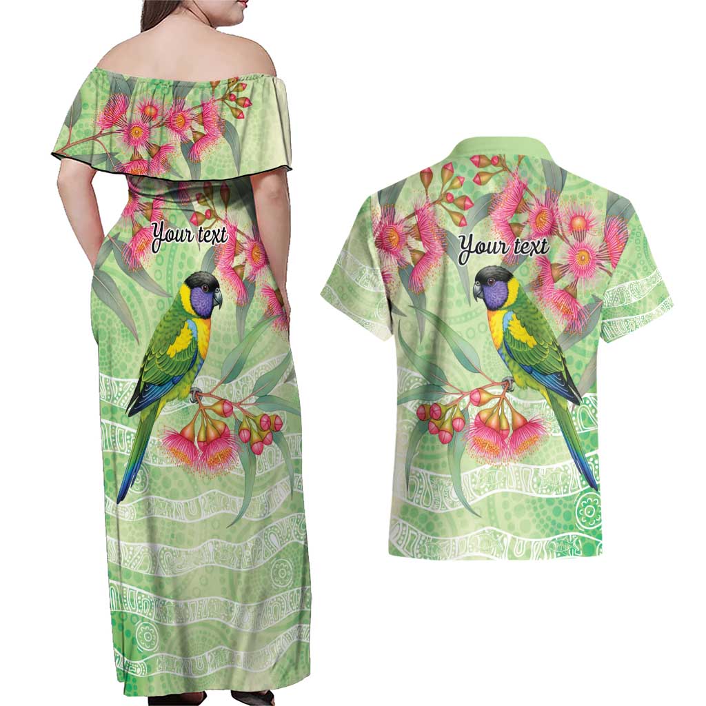 Australian Rainbow Lorikeet and Eucalyptus Couples Matching Off Shoulder Maxi Dress and Hawaiian Shirt Spirit of Aussie Aboriginal Dot Art - Aussie Hoodie
