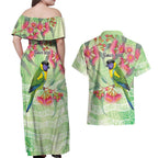 Australian Rainbow Lorikeet and Eucalyptus Couples Matching Off Shoulder Maxi Dress and Hawaiian Shirt Spirit of Aussie Aboriginal Dot Art - Aussie Hoodie
