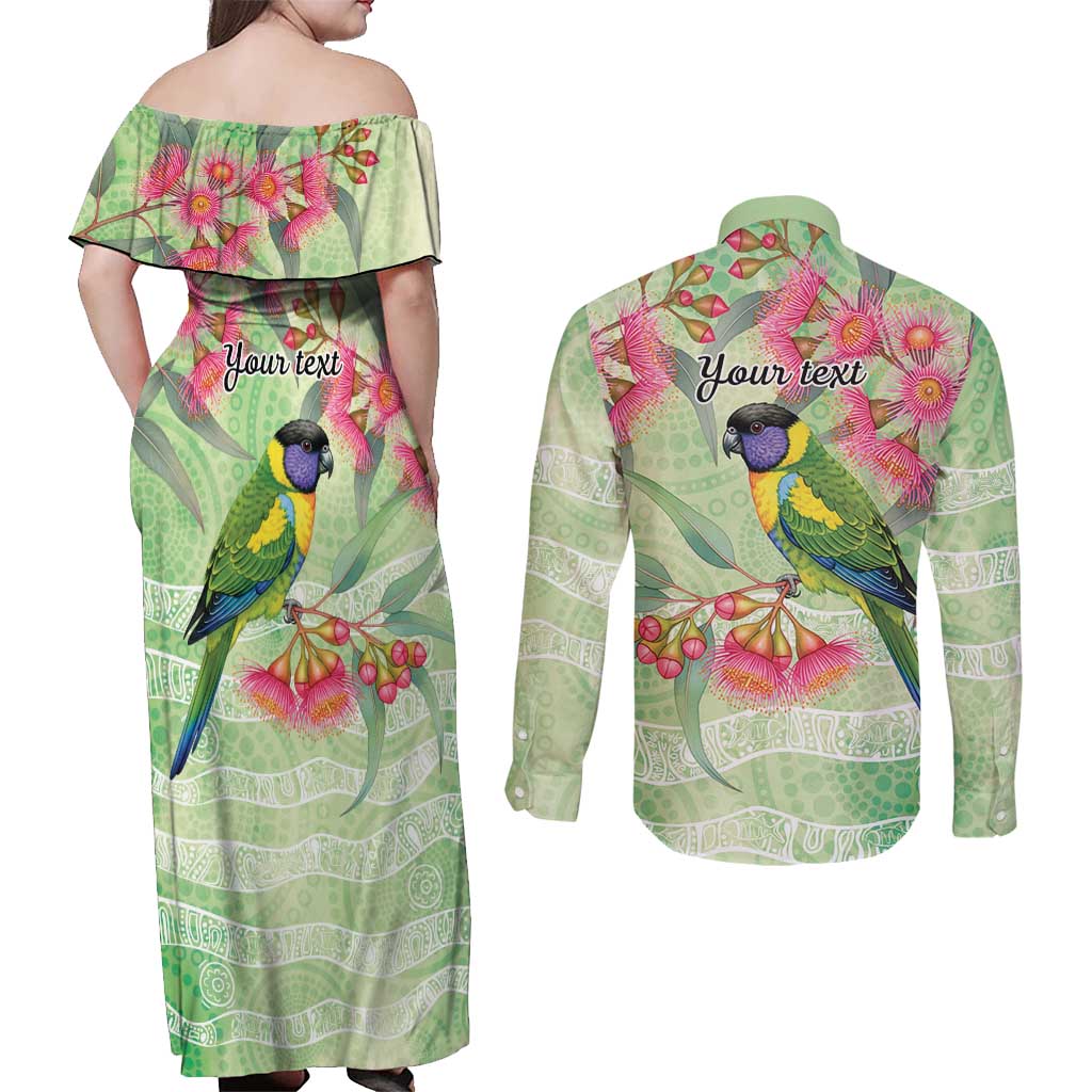 Australian Rainbow Lorikeet and Eucalyptus Couples Matching Off Shoulder Maxi Dress and Long Sleeve Button Shirt Spirit of Aussie Aboriginal Dot Art - Aussie Hoodie