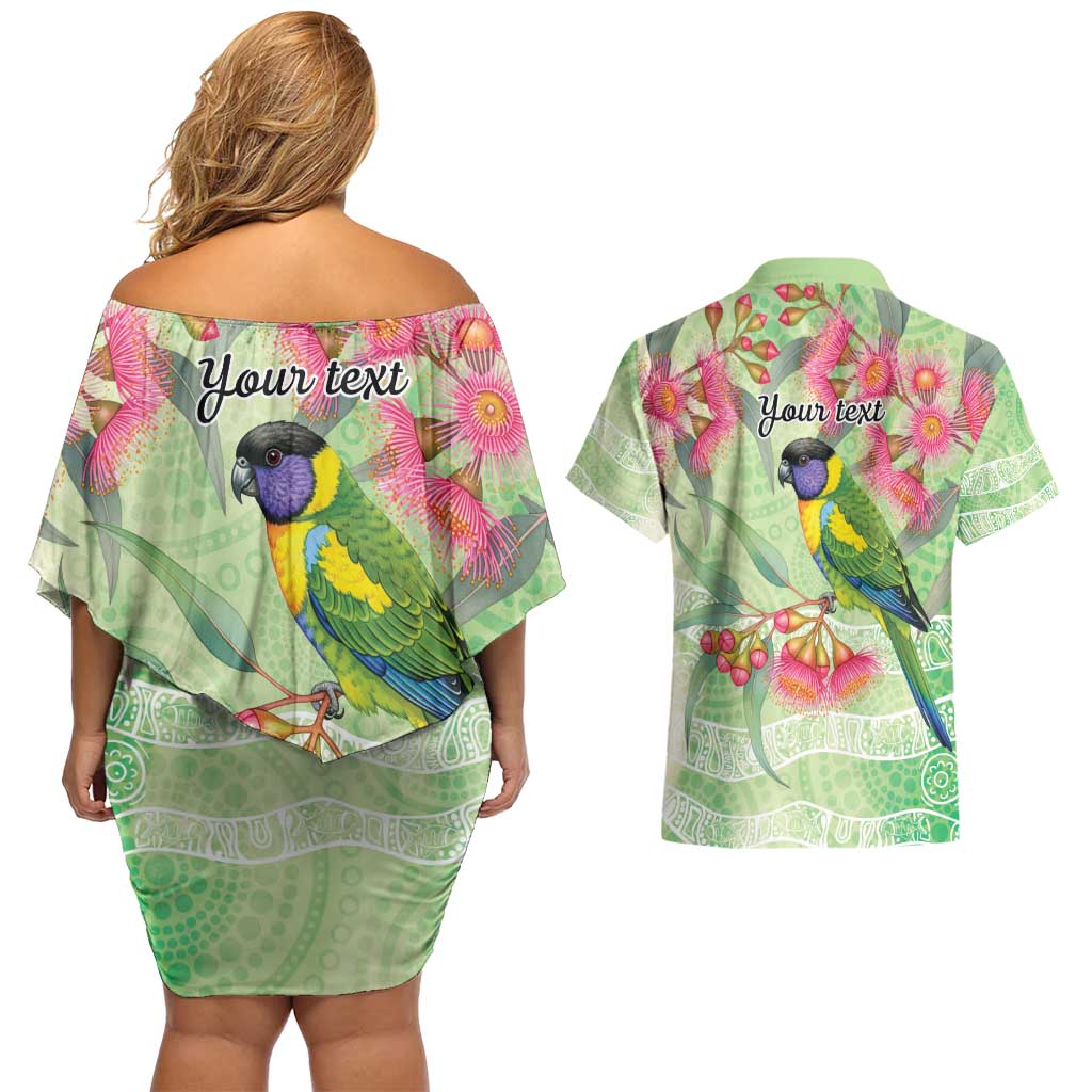Australian Rainbow Lorikeet and Eucalyptus Couples Matching Off Shoulder Short Dress and Hawaiian Shirt Spirit of Aussie Aboriginal Dot Art - Aussie Hoodie