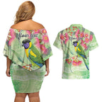 Australian Rainbow Lorikeet and Eucalyptus Couples Matching Off Shoulder Short Dress and Hawaiian Shirt Spirit of Aussie Aboriginal Dot Art - Aussie Hoodie