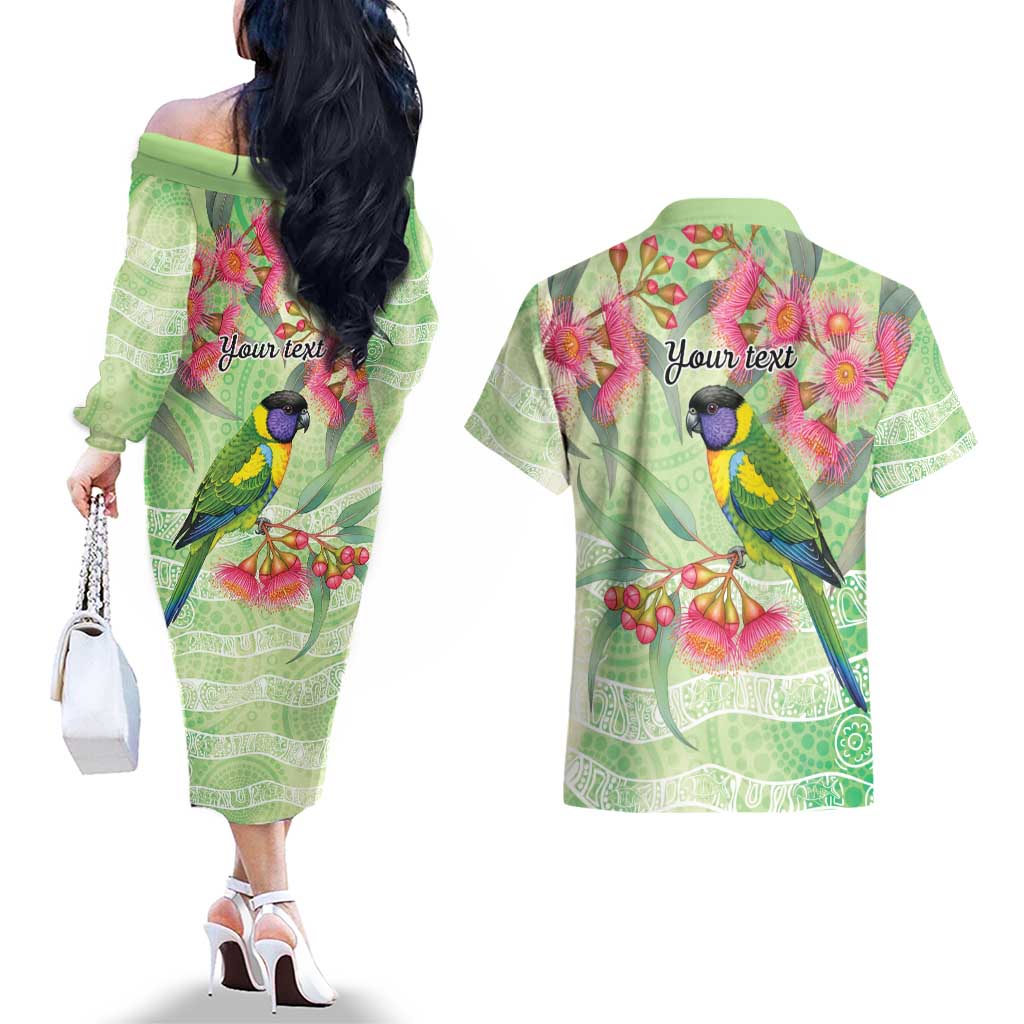 Australian Rainbow Lorikeet and Eucalyptus Couples Matching Off The Shoulder Long Sleeve Dress and Hawaiian Shirt Spirit of Aussie Aboriginal Dot Art - Aussie Hoodie