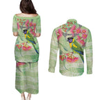 Australian Rainbow Lorikeet and Eucalyptus Couples Matching Puletasi and Long Sleeve Button Shirt Spirit of Aussie Aboriginal Dot Art - Aussie Hoodie