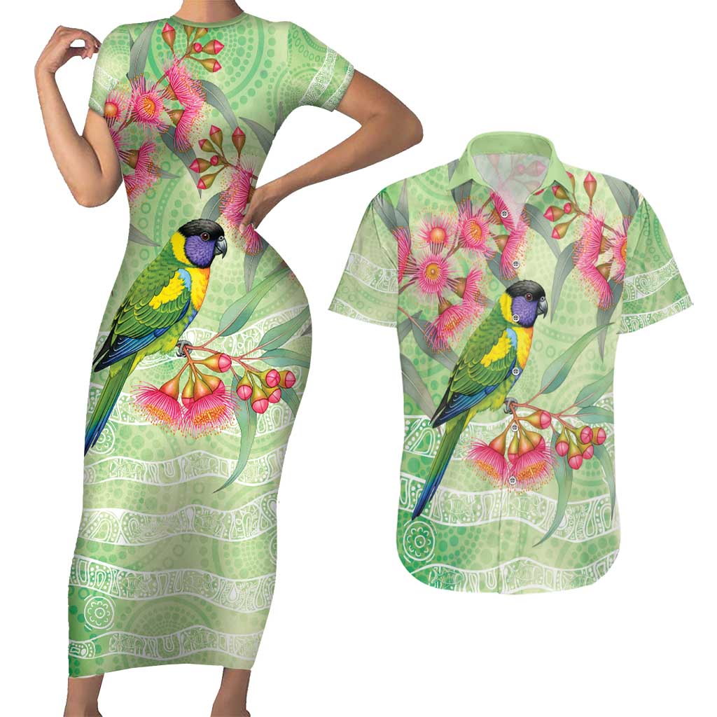 Australian Rainbow Lorikeet and Eucalyptus Couples Matching Short Sleeve Bodycon Dress and Hawaiian Shirt Spirit of Aussie Aboriginal Dot Art - Aussie Hoodie