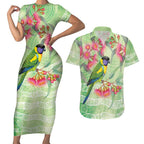 Australian Rainbow Lorikeet and Eucalyptus Couples Matching Short Sleeve Bodycon Dress and Hawaiian Shirt Spirit of Aussie Aboriginal Dot Art - Aussie Hoodie