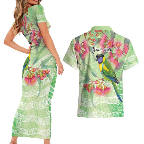 Australian Rainbow Lorikeet and Eucalyptus Couples Matching Short Sleeve Bodycon Dress and Hawaiian Shirt Spirit of Aussie Aboriginal Dot Art - Aussie Hoodie