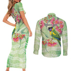 Australian Rainbow Lorikeet and Eucalyptus Couples Matching Short Sleeve Bodycon Dress and Long Sleeve Button Shirt Spirit of Aussie Aboriginal Dot Art - Aussie Hoodie