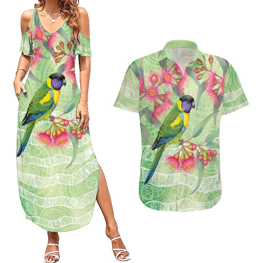 Australian Rainbow Lorikeet and Eucalyptus Couples Matching Summer Maxi Dress and Hawaiian Shirt Spirit of Aussie Aboriginal Dot Art - Aussie Hoodie