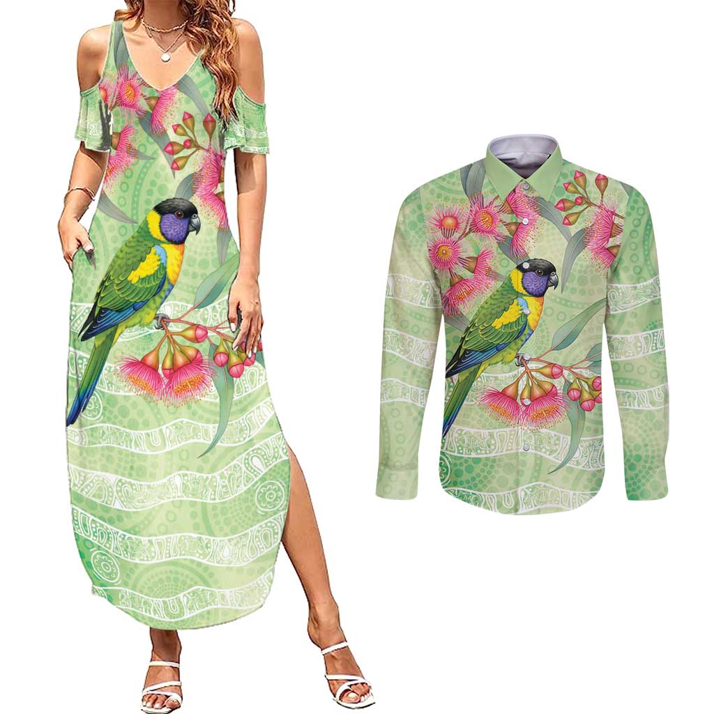 Australian Rainbow Lorikeet and Eucalyptus Couples Matching Summer Maxi Dress and Long Sleeve Button Shirt Spirit of Aussie Aboriginal Dot Art - Aussie Hoodie