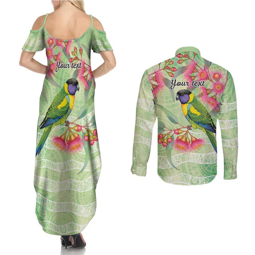 Australian Rainbow Lorikeet and Eucalyptus Couples Matching Summer Maxi Dress and Long Sleeve Button Shirt Spirit of Aussie Aboriginal Dot Art - Aussie Hoodie