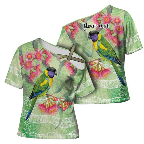 Australian Rainbow Lorikeet and Eucalyptus Cross Shoulder Shirt Spirit of Aussie Aboriginal Dot Art - Aussie Hoodie