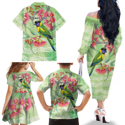 Australian Rainbow Lorikeet and Eucalyptus Family Matching Off The Shoulder Long Sleeve Dress and Hawaiian Shirt Spirit of Aussie Aboriginal Dot Art - Aussie Hoodie