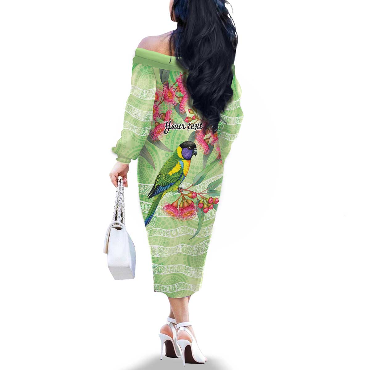 Australian Rainbow Lorikeet and Eucalyptus Family Matching Off The Shoulder Long Sleeve Dress and Hawaiian Shirt Spirit of Aussie Aboriginal Dot Art - Aussie Hoodie