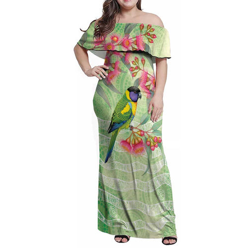 Australian Rainbow Lorikeet and Eucalyptus Family Matching Off Shoulder Maxi Dress and Hawaiian Shirt Spirit of Aussie Aboriginal Dot Art - Aussie Hoodie