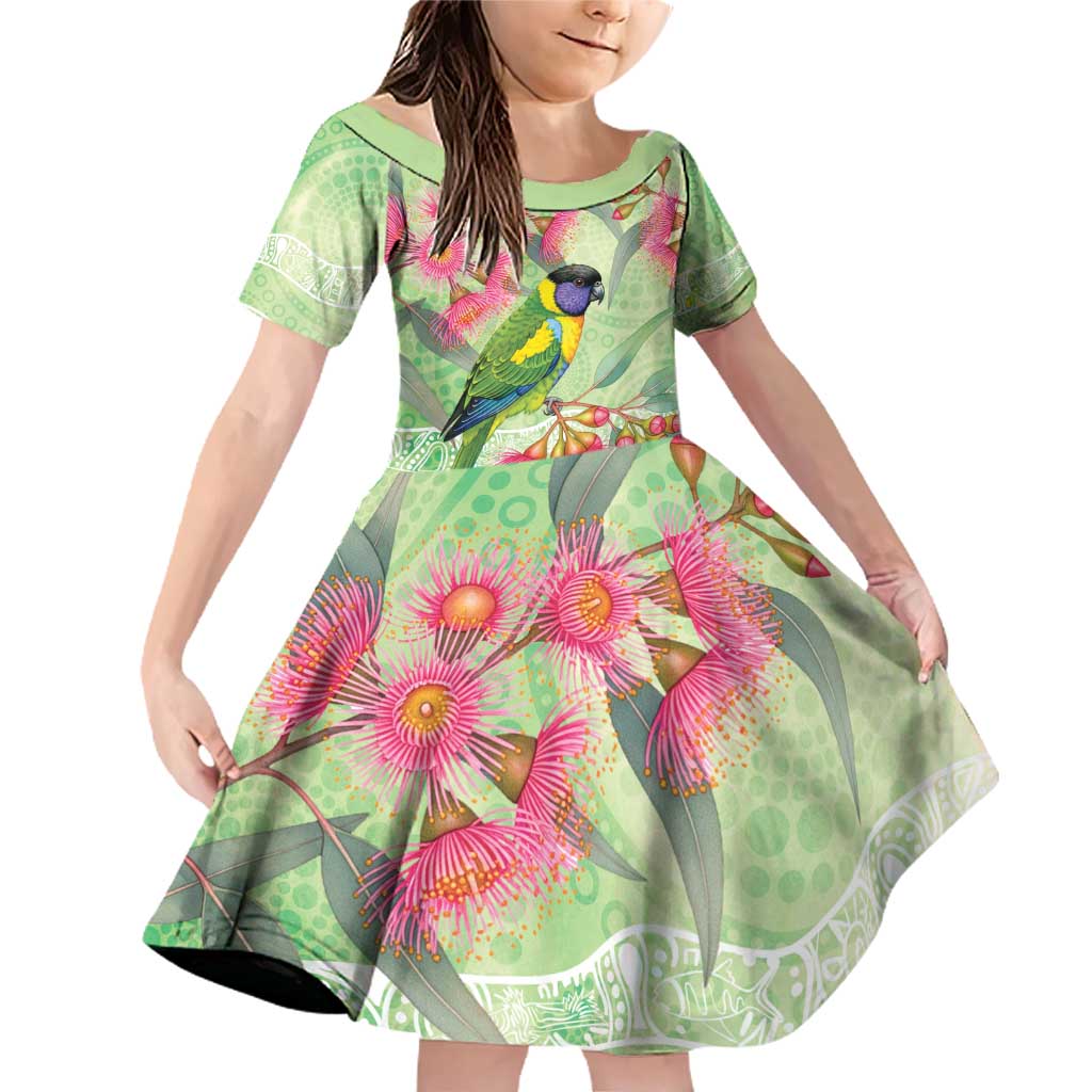 Australian Rainbow Lorikeet and Eucalyptus Family Matching Off Shoulder Short Dress and Hawaiian Shirt Spirit of Aussie Aboriginal Dot Art - Aussie Hoodie