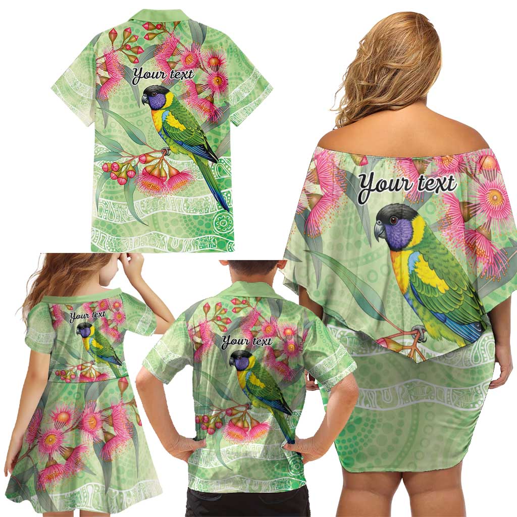 Australian Rainbow Lorikeet and Eucalyptus Family Matching Off Shoulder Short Dress and Hawaiian Shirt Spirit of Aussie Aboriginal Dot Art - Aussie Hoodie