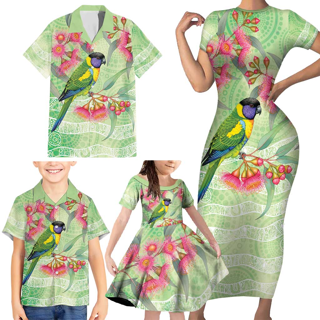 Australian Rainbow Lorikeet and Eucalyptus Family Matching Short Sleeve Bodycon Dress and Hawaiian Shirt Spirit of Aussie Aboriginal Dot Art - Aussie Hoodie