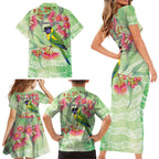 Australian Rainbow Lorikeet and Eucalyptus Family Matching Short Sleeve Bodycon Dress and Hawaiian Shirt Spirit of Aussie Aboriginal Dot Art - Aussie Hoodie