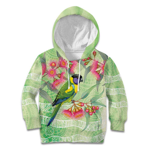Australian Rainbow Lorikeet and Eucalyptus Kid Hoodie Spirit of Aussie Aboriginal Dot Art - Aussie Hoodie
