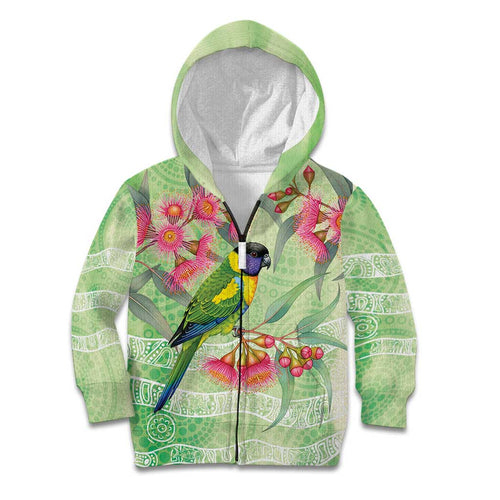 Australian Rainbow Lorikeet and Eucalyptus Kid Hoodie Spirit of Aussie Aboriginal Dot Art - Aussie Hoodie