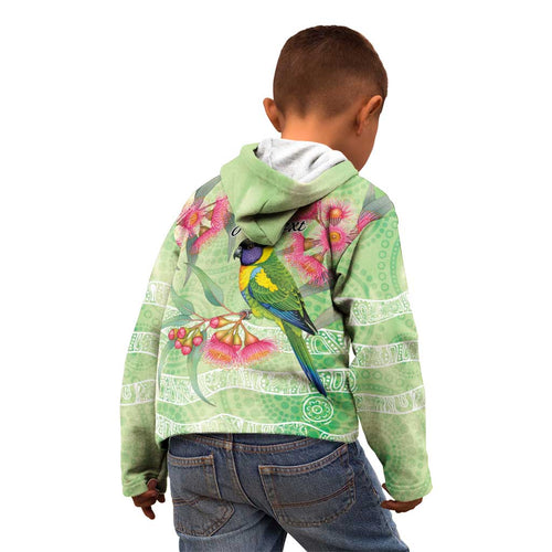 Australian Rainbow Lorikeet and Eucalyptus Kid Hoodie Spirit of Aussie Aboriginal Dot Art - Aussie Hoodie