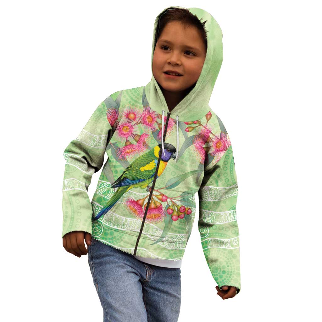Australian Rainbow Lorikeet and Eucalyptus Kid Hoodie Spirit of Aussie Aboriginal Dot Art - Aussie Hoodie