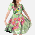 Australian Rainbow Lorikeet and Eucalyptus Kid Short Sleeve Dress Spirit of Aussie Aboriginal Dot Art - Aussie Hoodie