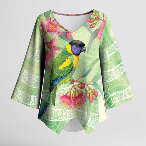 Australian Rainbow Lorikeet and Eucalyptus Kimono Sleeve Blouse Spirit of Aussie Aboriginal Dot Art - Aussie Hoodie
