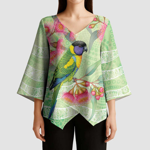 Australian Rainbow Lorikeet and Eucalyptus Kimono Sleeve Blouse Spirit of Aussie Aboriginal Dot Art - Aussie Hoodie