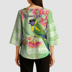 Australian Rainbow Lorikeet and Eucalyptus Kimono Sleeve Blouse Spirit of Aussie Aboriginal Dot Art - Aussie Hoodie