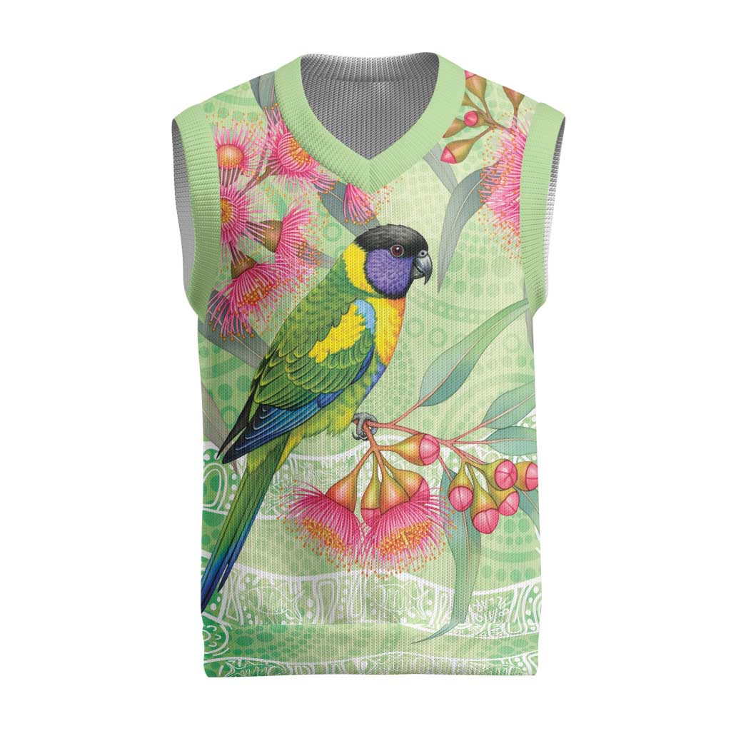 Australian Rainbow Lorikeet and Eucalyptus Christmas Knitted V-Neck Vest Spirit of Aussie Aboriginal Dot Art - Aussie Hoodie