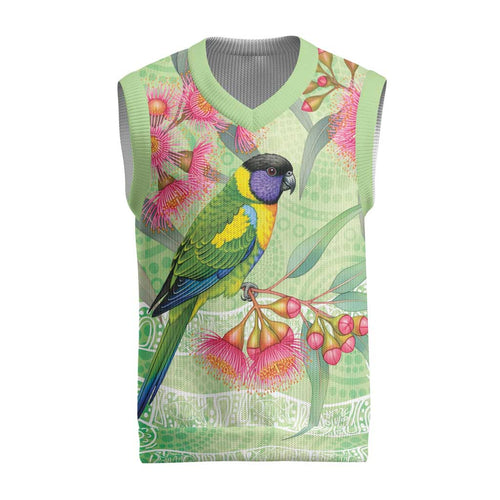 Australian Rainbow Lorikeet and Eucalyptus Christmas Knitted V-Neck Vest Spirit of Aussie Aboriginal Dot Art - Aussie Hoodie