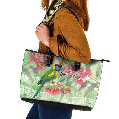 Australian Rainbow Lorikeet and Eucalyptus Leather Tote Bag Spirit of Aussie Aboriginal Dot Art - Aussie Hoodie