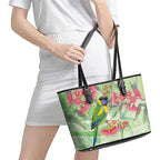 Australian Rainbow Lorikeet and Eucalyptus Leather Tote Bag Spirit of Aussie Aboriginal Dot Art - Aussie Hoodie