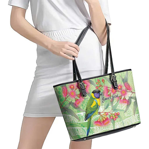 Australian Rainbow Lorikeet and Eucalyptus Leather Tote Bag Spirit of Aussie Aboriginal Dot Art - Aussie Hoodie