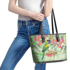 Australian Rainbow Lorikeet and Eucalyptus Leather Tote Bag Spirit of Aussie Aboriginal Dot Art - Aussie Hoodie