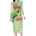 Australian Rainbow Lorikeet and Eucalyptus Long Sleeve Bodycon Dress Spirit of Aussie Aboriginal Dot Art - Aussie Hoodie