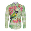 Australian Rainbow Lorikeet and Eucalyptus Long Sleeve Button Shirt Spirit of Aussie Aboriginal Dot Art - Aussie Hoodie
