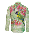 Australian Rainbow Lorikeet and Eucalyptus Long Sleeve Button Shirt Spirit of Aussie Aboriginal Dot Art - Aussie Hoodie