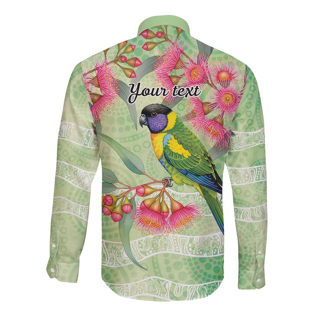 Australian Rainbow Lorikeet and Eucalyptus Long Sleeve Button Shirt Spirit of Aussie Aboriginal Dot Art - Aussie Hoodie