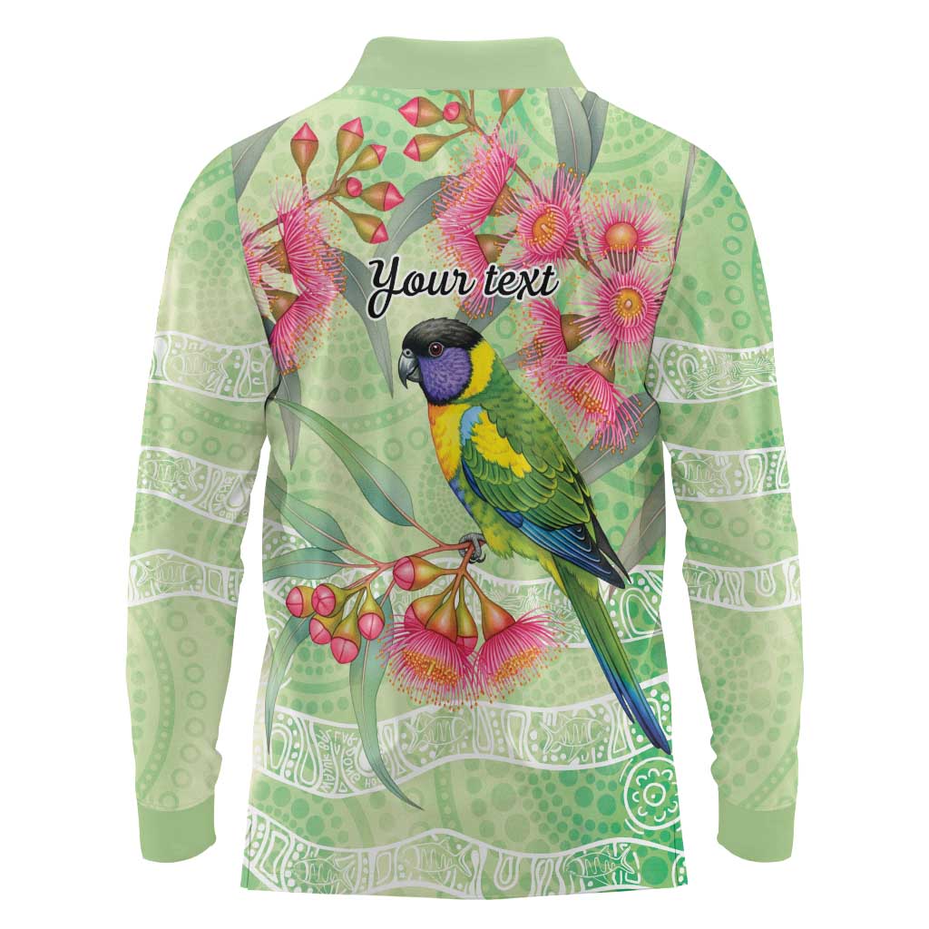 Australian Rainbow Lorikeet and Eucalyptus Long Sleeve Polo Shirt Spirit of Aussie Aboriginal Dot Art - Aussie Hoodie