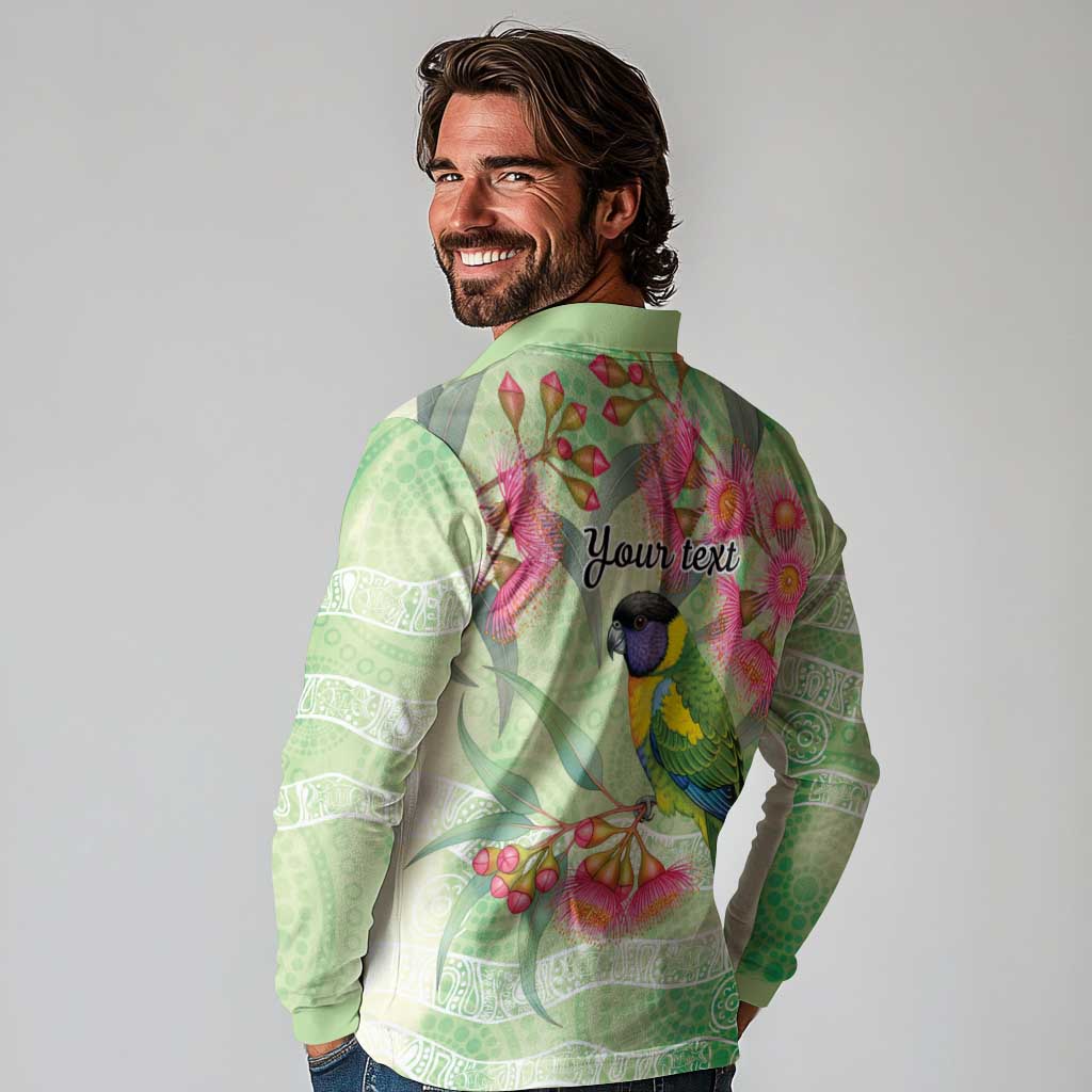Australian Rainbow Lorikeet and Eucalyptus Long Sleeve Polo Shirt Spirit of Aussie Aboriginal Dot Art - Aussie Hoodie