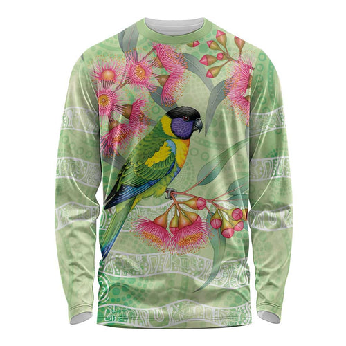 Australian Rainbow Lorikeet and Eucalyptus Long Sleeve Shirt Spirit of Aussie Aboriginal Dot Art - Aussie Hoodie