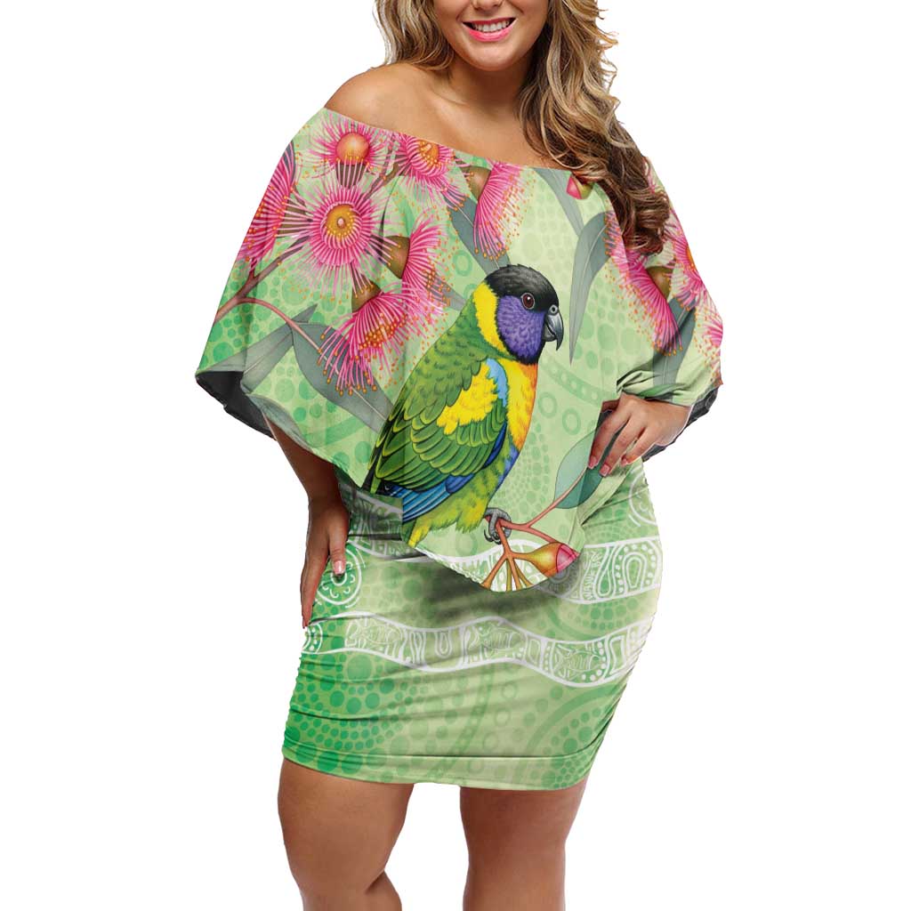 Australian Rainbow Lorikeet and Eucalyptus Off Shoulder Short Dress Spirit of Aussie Aboriginal Dot Art - Aussie Hoodie