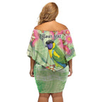 Australian Rainbow Lorikeet and Eucalyptus Off Shoulder Short Dress Spirit of Aussie Aboriginal Dot Art - Aussie Hoodie