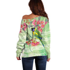 Australian Rainbow Lorikeet and Eucalyptus Off Shoulder Sweater Spirit of Aussie Aboriginal Dot Art - Aussie Hoodie