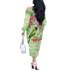 Australian Rainbow Lorikeet and Eucalyptus Off The Shoulder Long Sleeve Dress Spirit of Aussie Aboriginal Dot Art - Aussie Hoodie